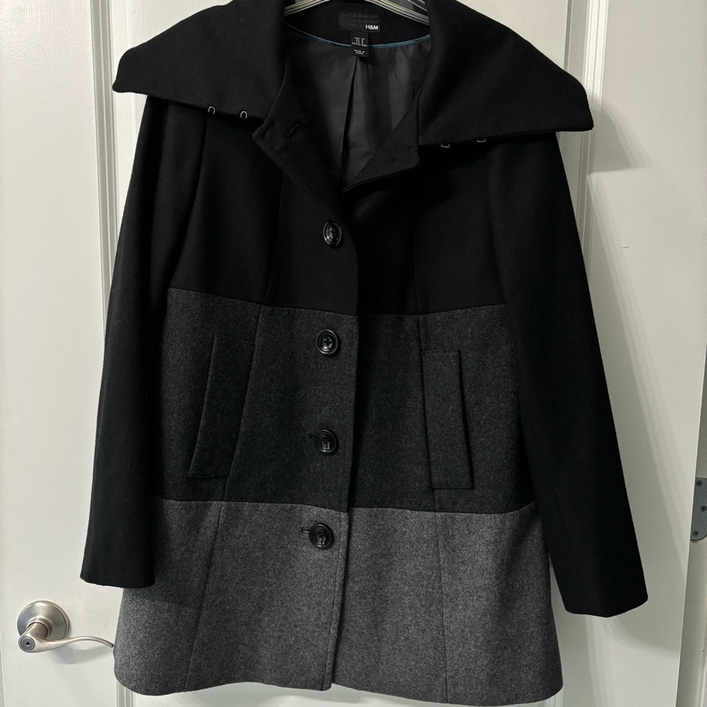 H&M wool blend color block coat size 8